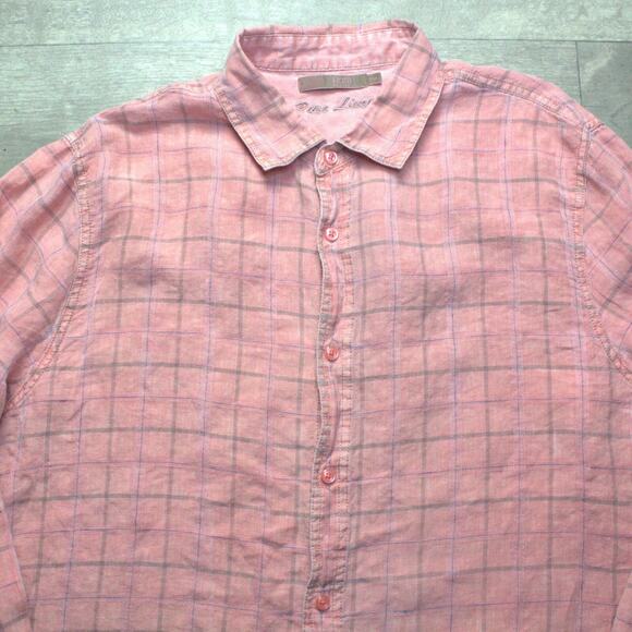 Vintage Raffi Linea Uomo Shirt Mens XL 54 Check Coral 100% Linen Button Up Italy - Picture 1 of 4